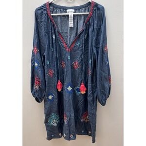 Tommy Bahama Blue  Ikat Split-Neck Tunic  Womens Size XL